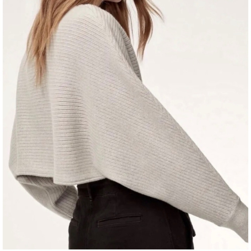 Wilfred Free Aritzia Gaze Sweater XXS Grey Ribbed Knit Cropped Dolman Sleeve - Picture 2 of 10